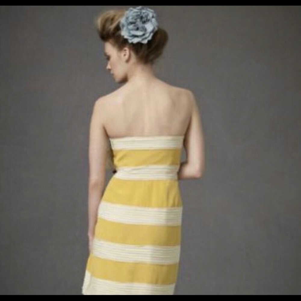 Anthropologie Strapless Yellow and Cream Bow Dress - Picture 3 of 8